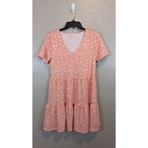 Como Vintage Womens Small Orange White Floral V-Neck Dress